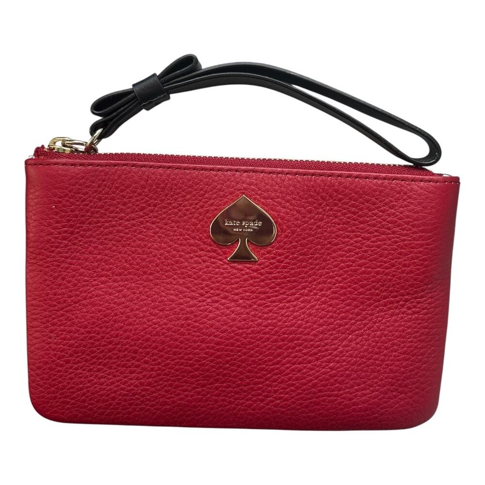 Kate Spade New York Leroy Street Bee Wristlet Pillbox Red Leather Clutch Clover